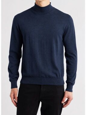 Canali Navy Merino Wool Silk Mock Neck Sweater Italy 52